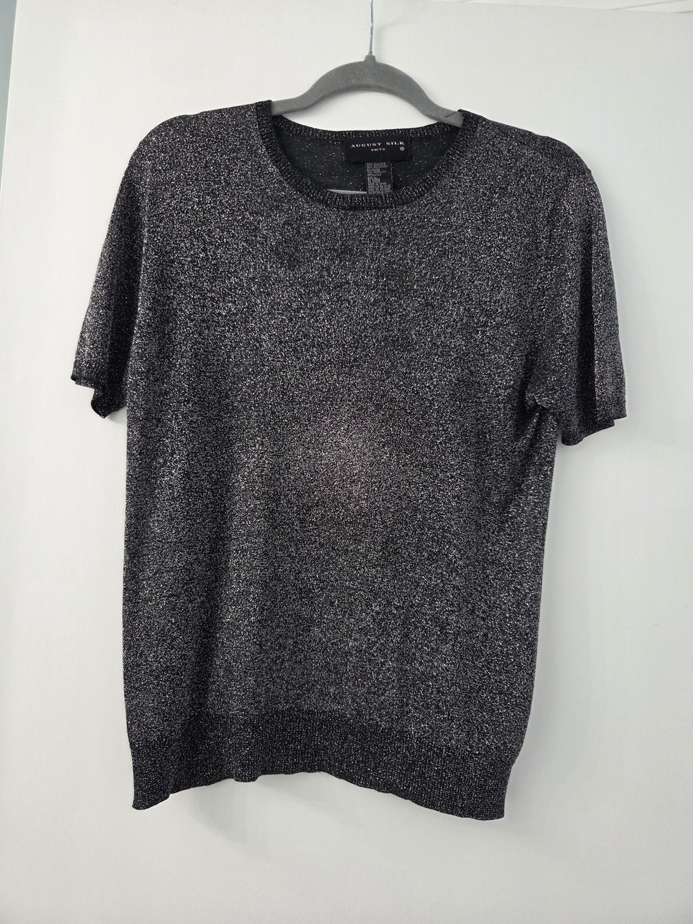 august silk Metallic Black Short-Sleeve Crewneck Sweater